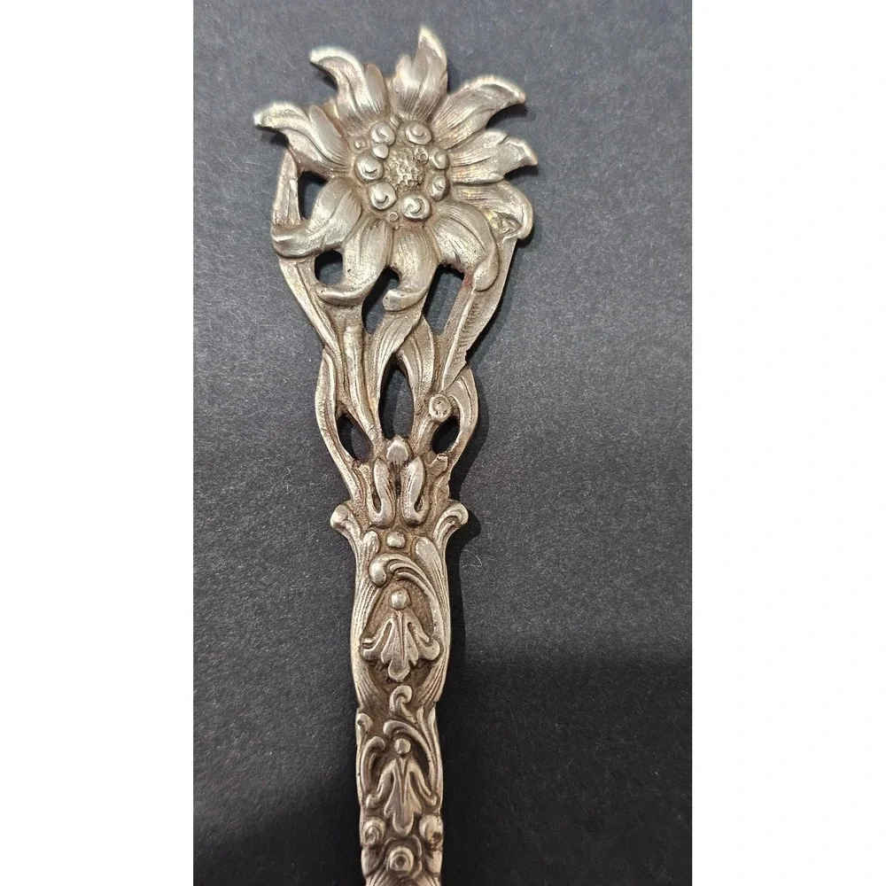 Antique Signed‎ German 800 Silver Cake Server Edelweiss Alpine Chalet Repousse